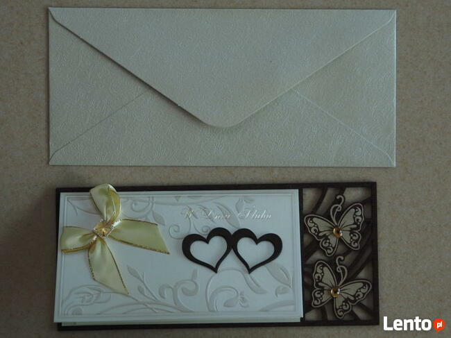 Kartka ślubna karta ślub drewno ażur torebka