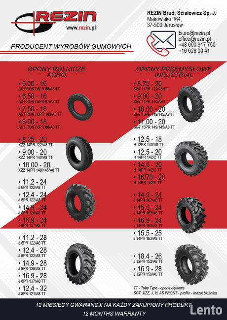 Opona przemysłowa SG7 8.25 - 20 REZIN POLSKA BIEŻNIKOWANA