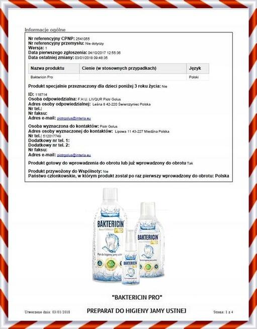 PROMOCJA ! Marka Baktericin Pro na sprzedaż 20 lat na rynku
