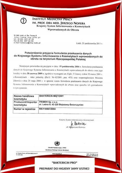 PROMOCJA ! Marka Baktericin Pro na sprzedaż 20 lat na rynku