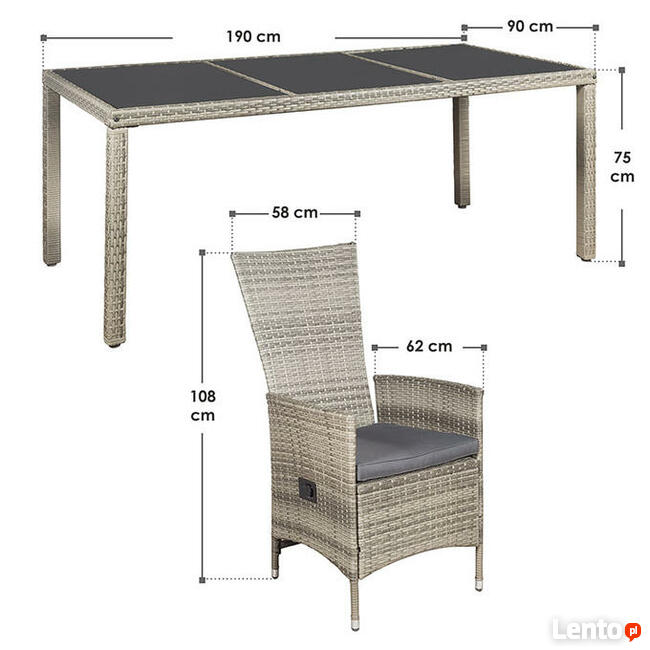 906 KPL RATTANOWY OGRODOWY RATTAN STÓŁ +8 FOTELI