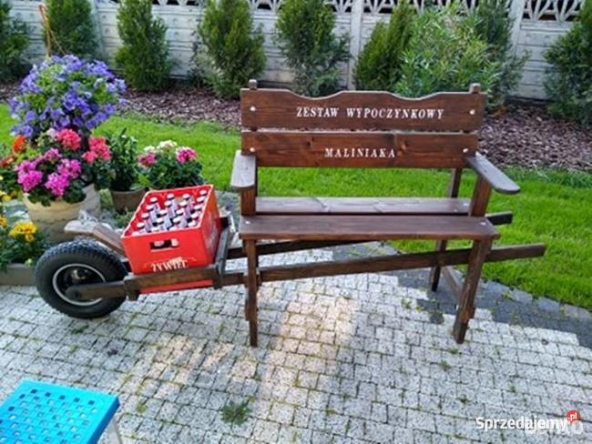 Mobilna ławka ławko-taczka z miejscem na piwo prezent hit
