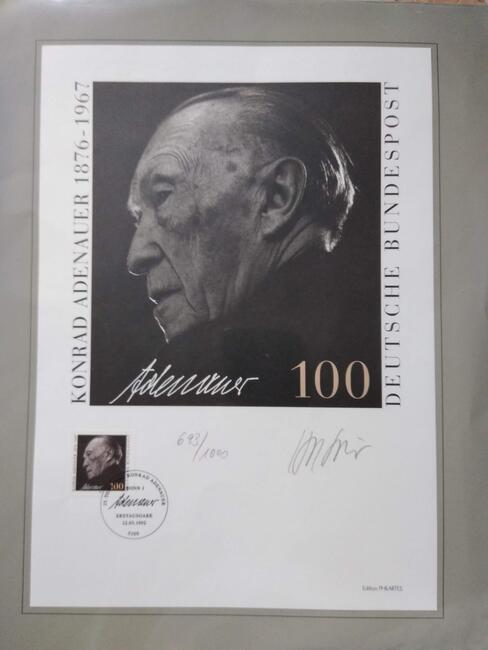 Konrad Adenauer autograf plus znaczek Certyfikat