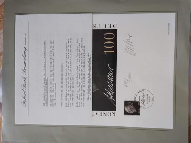 Konrad Adenauer autograf plus znaczek Certyfikat