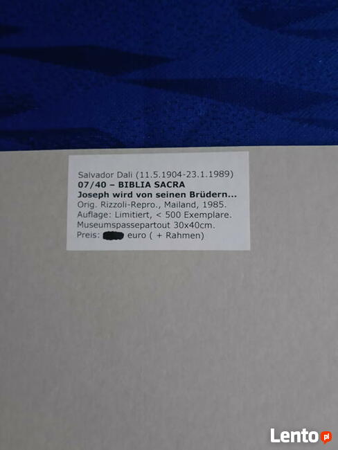 Litografia Salvador a Dali Józef sprzedany z cyklu Biblia