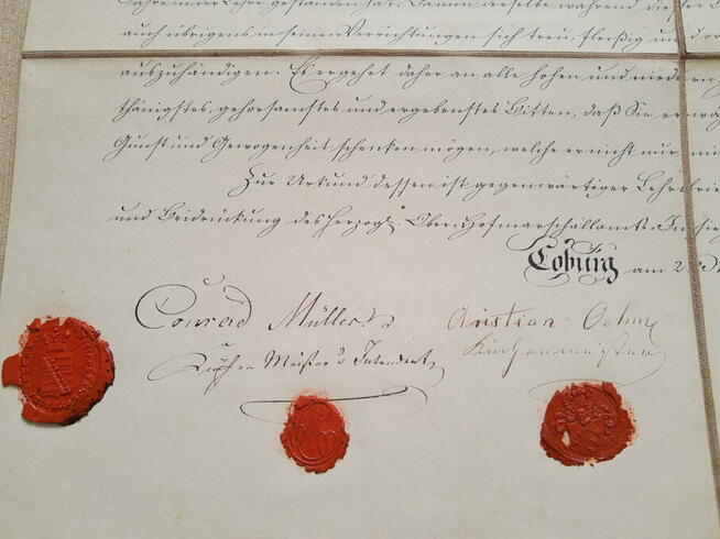 Rękopis Książę Saksonii Coburg - 1846 rok - Certyfikat