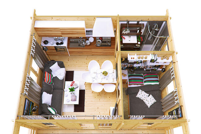 DREWNIANY DOMEK LETNISKOWY WEEKEND 25 + 8 M2