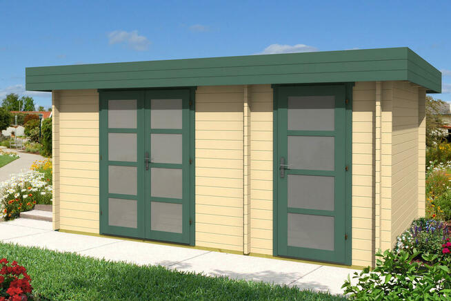 DREWNIANY DOMEK Z PŁASKIM DACHEM ORIENTAL 4 13,5 M2