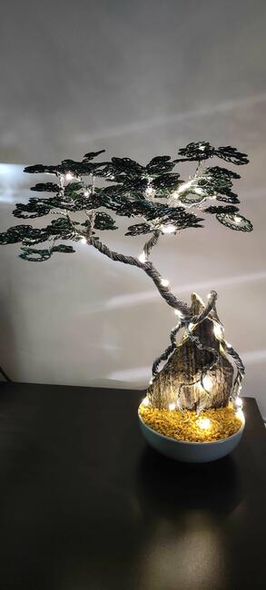 Drzewko szczęścia bonsai na kamieniu LED ręczne