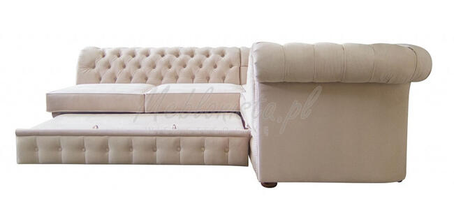 Narożnik Chesterfield z f. spania bez boku 260x200 od ręki