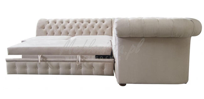 Narożnik Chesterfield z f. spania bez boku 260x200 od ręki