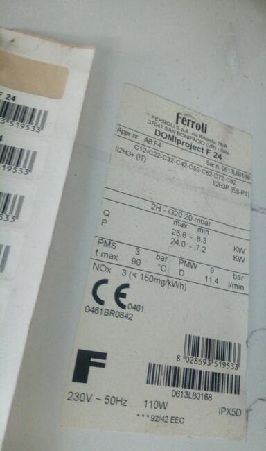 Kocioł gazowy Ferroli Domiproject 24f części płyta zawór 24