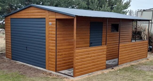 Garaż blaszany 4x6 Drewnopodobny Hala Wiata Garaże RAL