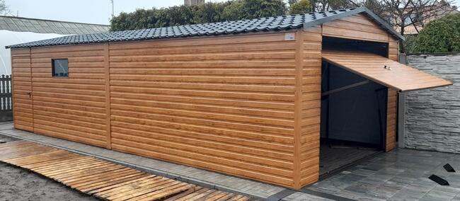 Garaż Blaszany Hala 7x5+3m Wiata Drewnopodobny RAL