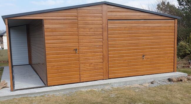 Garaż Blaszany Hala 7x5+3m Wiata Drewnopodobny RAL