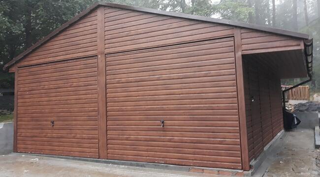 Garaż Blaszany Hala 7x5+3m Wiata Drewnopodobny RAL