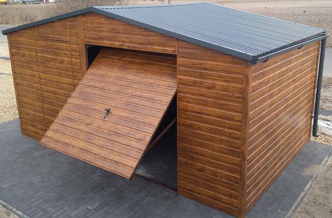 Garaż Blaszany Hale Wiaty Garaże 9x6 Drewnopodobne RAL