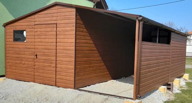 Garaż Blaszany Hala 7x5+3m Wiata Drewnopodobny RAL