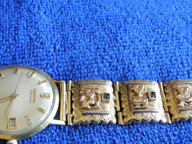 Złoty, 18k zegarek Longines z bransoletą i pierścieniem.