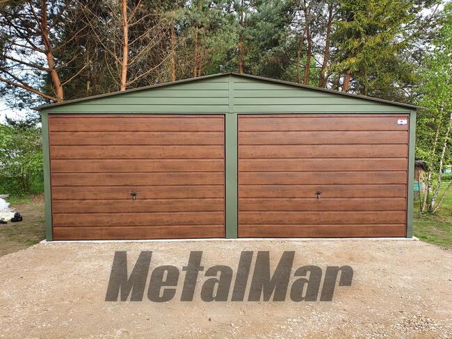 Garaż Grafitowy z bramami ciemny orzech blaszak hala do 35m2