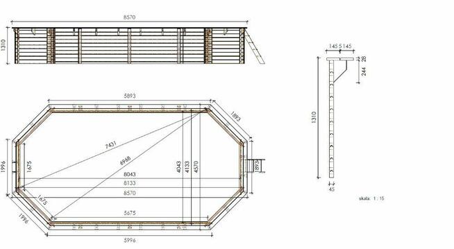 Basen ogrodowy drewniany 8,57x4,57xH.1,31m BAS746OSPI+ SZA