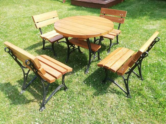Meble ogrodowe drewniane dębowe stół i 4 ławki 60 cm