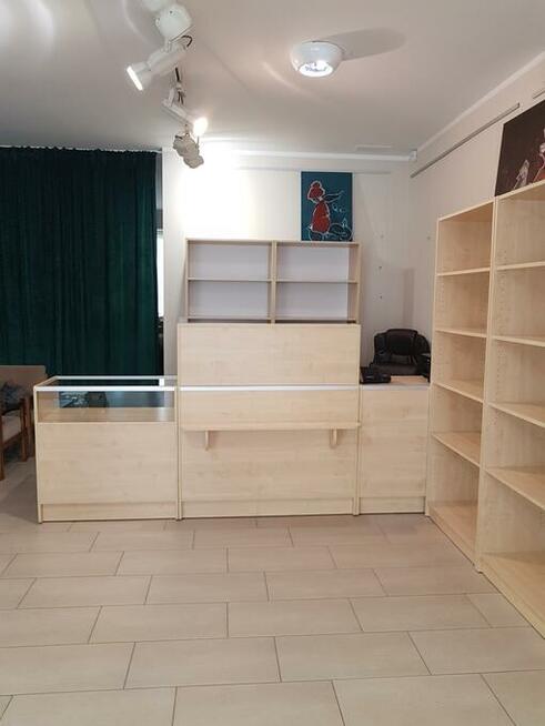 Meble sklepowe - kompletny zestaw (regały, lady, stoły ekspo