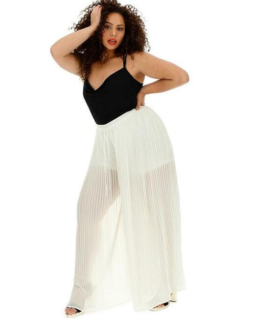 44 Spodnie kuloty ecru plisowane 82-96cm Simply Be