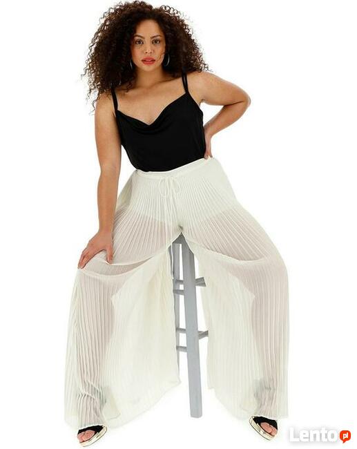 44 Spodnie kuloty ecru plisowane 82-96cm Simply Be