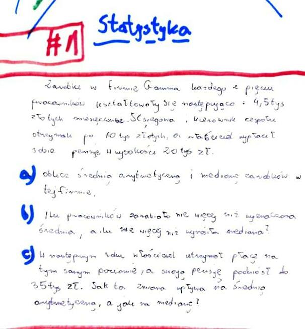 Miary przeciętne, Miary pozycyjne - Zestaw 5 rozwiązań.