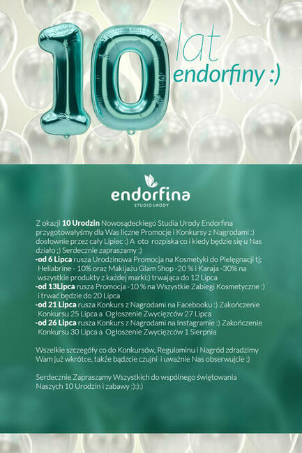 Świętujemy 10 Urodziny Studia Urody Endorfina:):):)