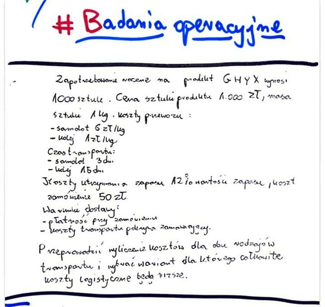 Badania operacyjne, system transportowy - Zestaw rozwiązań