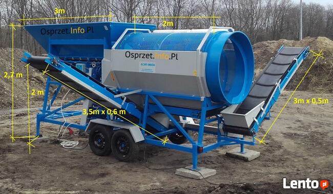 Przesiewacz bębnowy, mobilny napęd WOM + ELEKTRYCZNY 5,5 kW