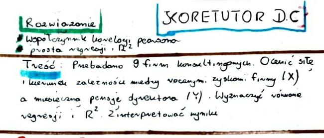 Siła i kierunek zależności, Równanie regresji - Rozwiązan