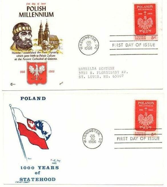 FDC Tysiąclecie Chrztu Polski USA,1966. POLANDs MILLENNIUM