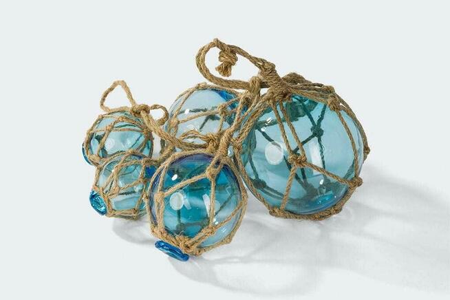 Szklane boje rybackie na sznurku zestaw