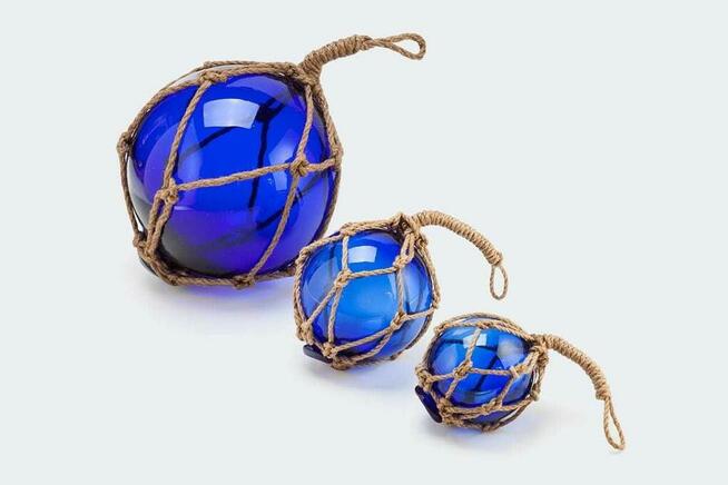 Szklane boje rybackie na sznurku zestaw