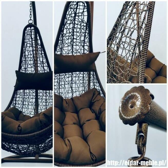 Technorattanowy fotel wiszący ogrodowy kolory kosz kokon