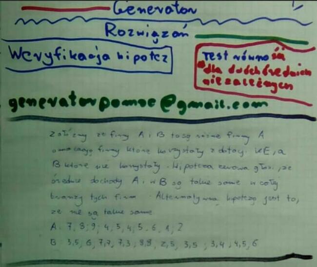 Test /Hipoteza równości dwóch średnich- Rozwiązańie