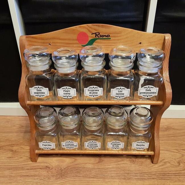 Stojak na przyprawy z 10 słoiczkami - stan IDEALNY