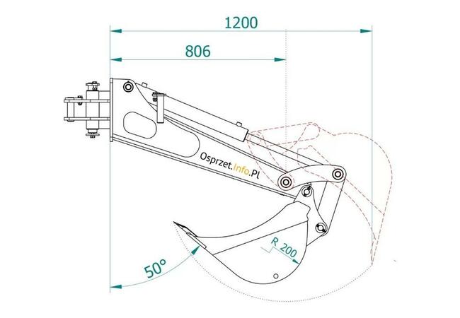 Ramię kopiące skrętne 1200 cm z łyżką 25cm do ładowarki
