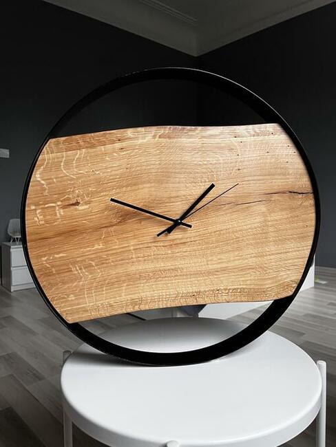 Drewniany zegar + biała obręcz 50 cm, nowoczesny, loft