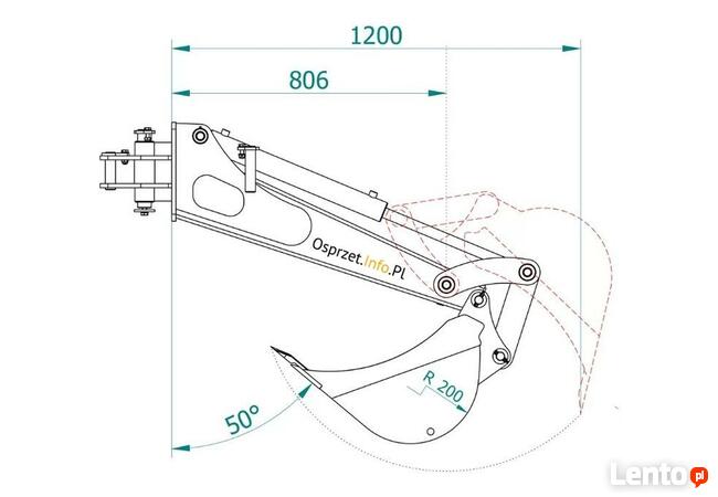 Ramię kopiące proste 1200 cm z łyżką 25 cm do ładowarki
