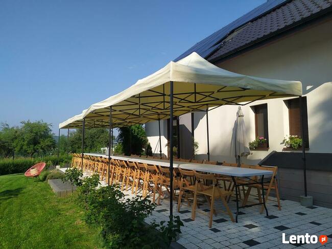 Parasol parasole ogrodowe stoły biesiadne krzesła