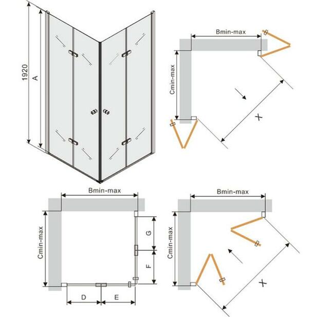 KABINA PRYSZNICOWA ZŁOTA Gold składana Rozmiary Wysyłka