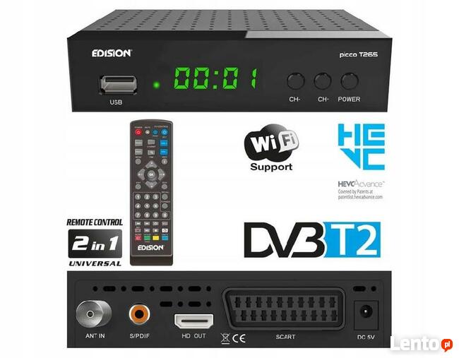 Tuner EDISION PICCO T265 DVB-T2 HEVC z pilotem 2w1 jak nowy