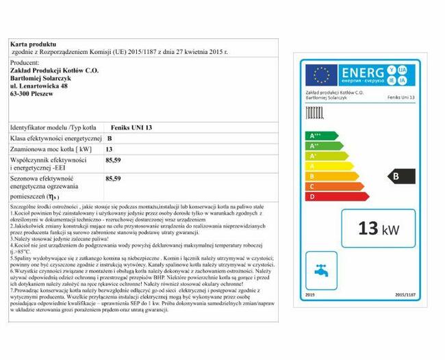 Kocioł Feniks Pleszew na węgiel drewno zasypowy 13KW 5klasa