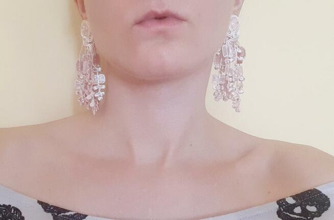 Kolczyki sutasz jasno różowe, pudrowego, wesele