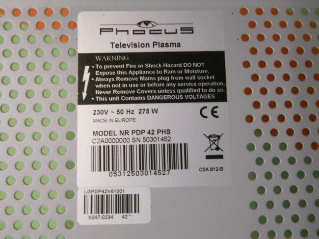 TV PDP42 PHS Phocus Plazma - uszkodzony 12-023