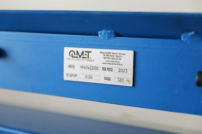 MOBILNA Zaginarka 2,20 Giętarka do blachy OLMET Z40X2200+nóż